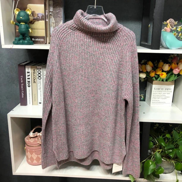 ML7704【品牌撤柜】时尚高领紫色星光百搭上衣