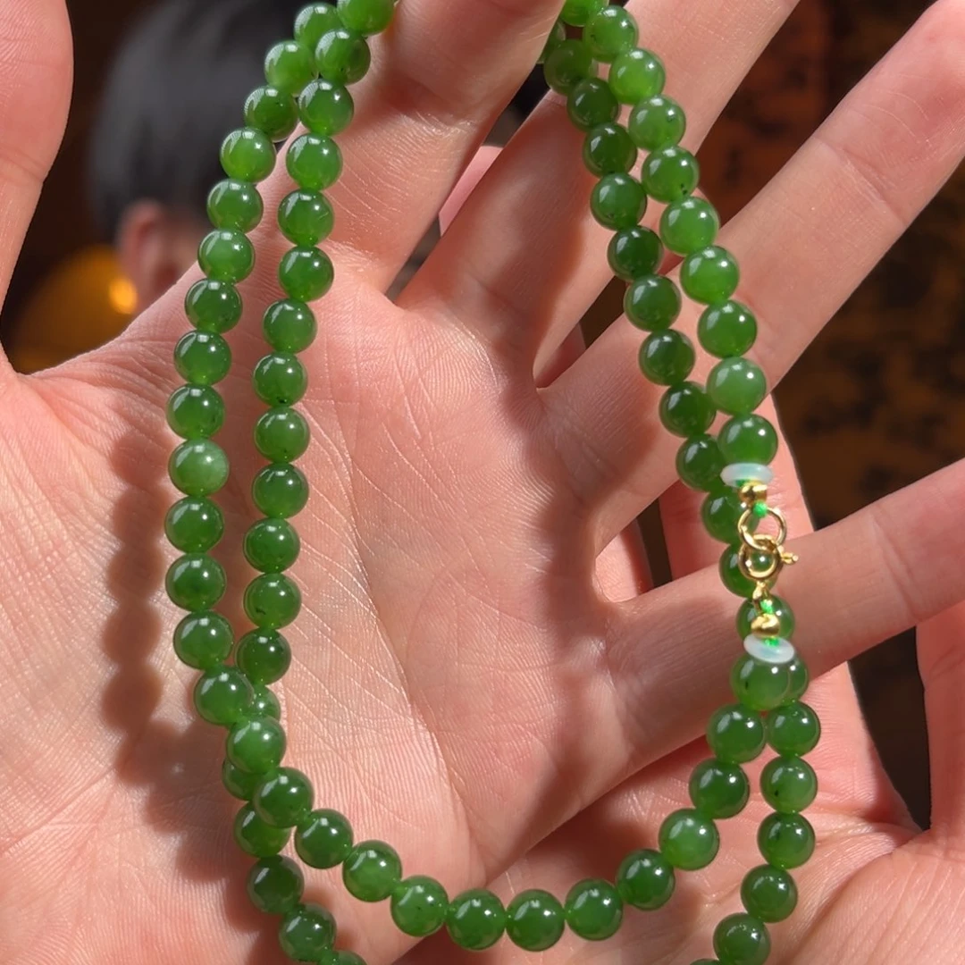 和田玉银S925镶嵌颈饰加拿大碧玉带矿点6mm550