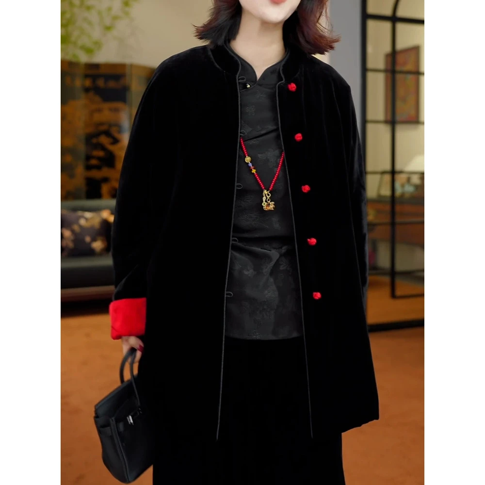 复古文艺撞色拼接保暖棉服女2025冬季新款优雅贵夫人立领加厚外套