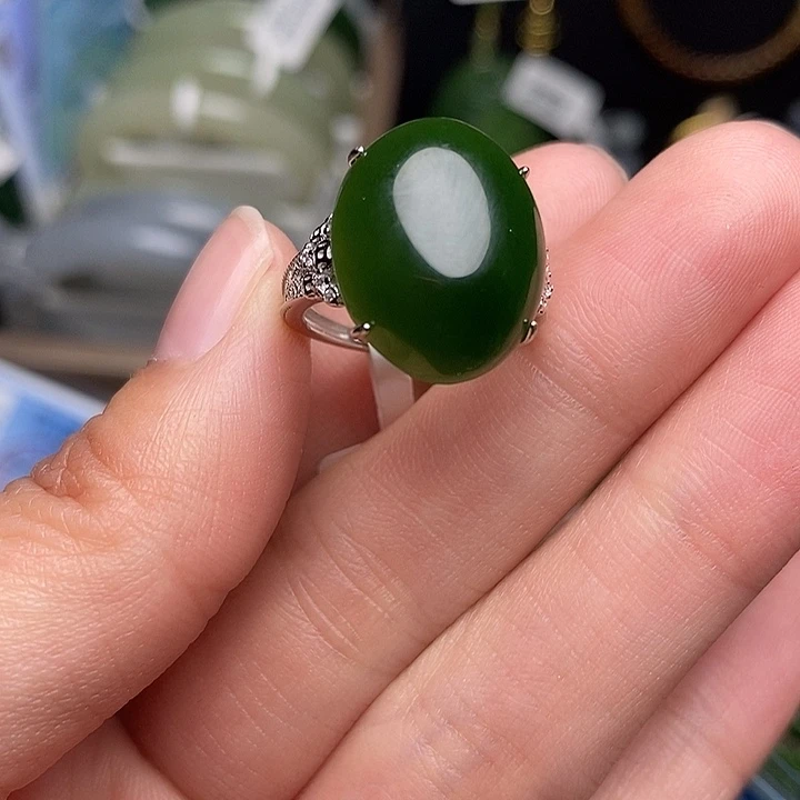 和田玉银S925镶嵌戒指