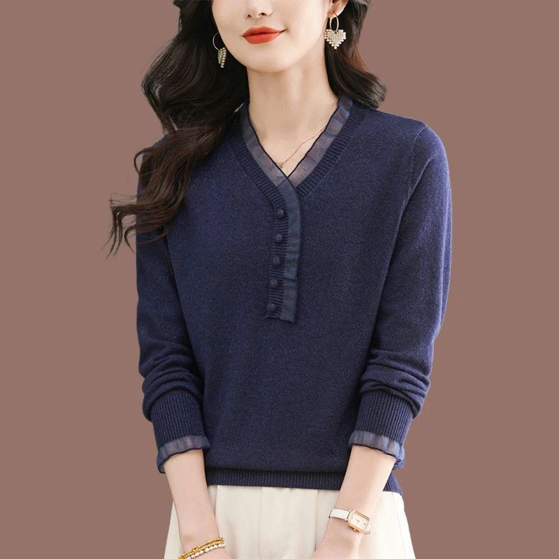 LY3485洋气时尚上衣打底衫女士蕾丝小衫韩版针织毛衣春秋宽松