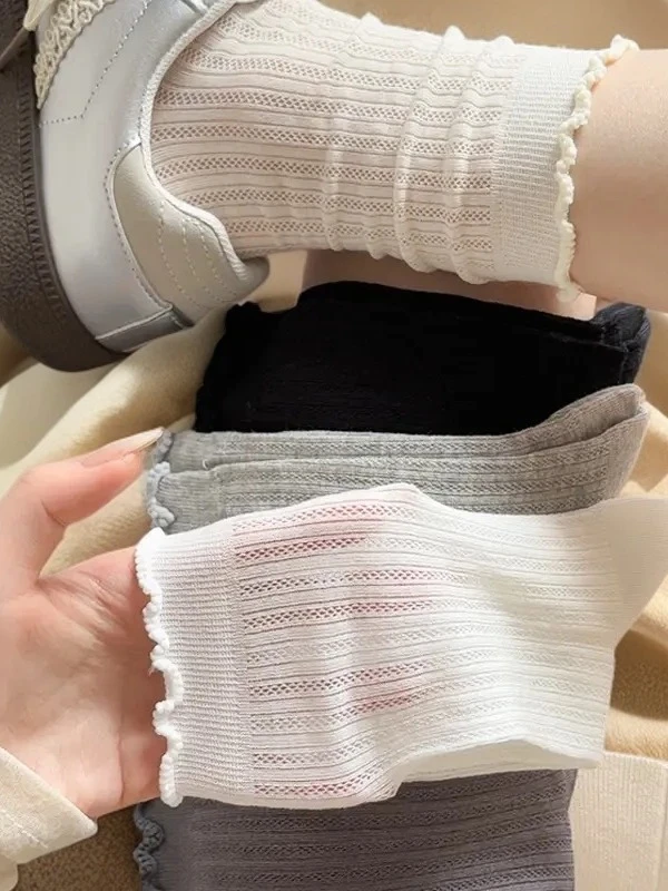 【春夏推荐】袜子女夏季薄款网眼镂空中筒长袜透气韩系ins纯色百搭