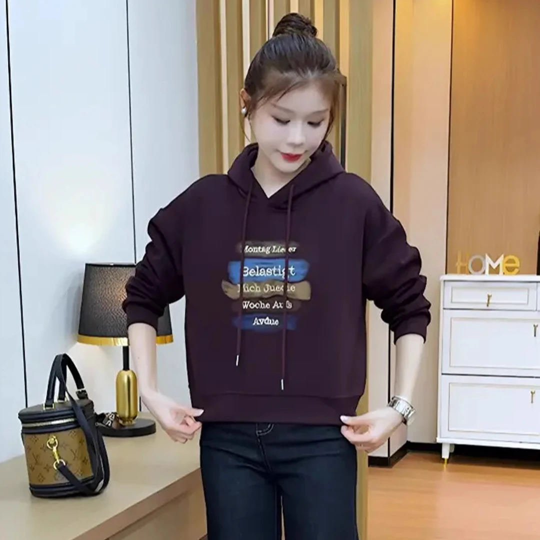 时尚连帽卫衣女2025秋季新款洋气宽松显瘦百搭字母印花长袖上衣潮