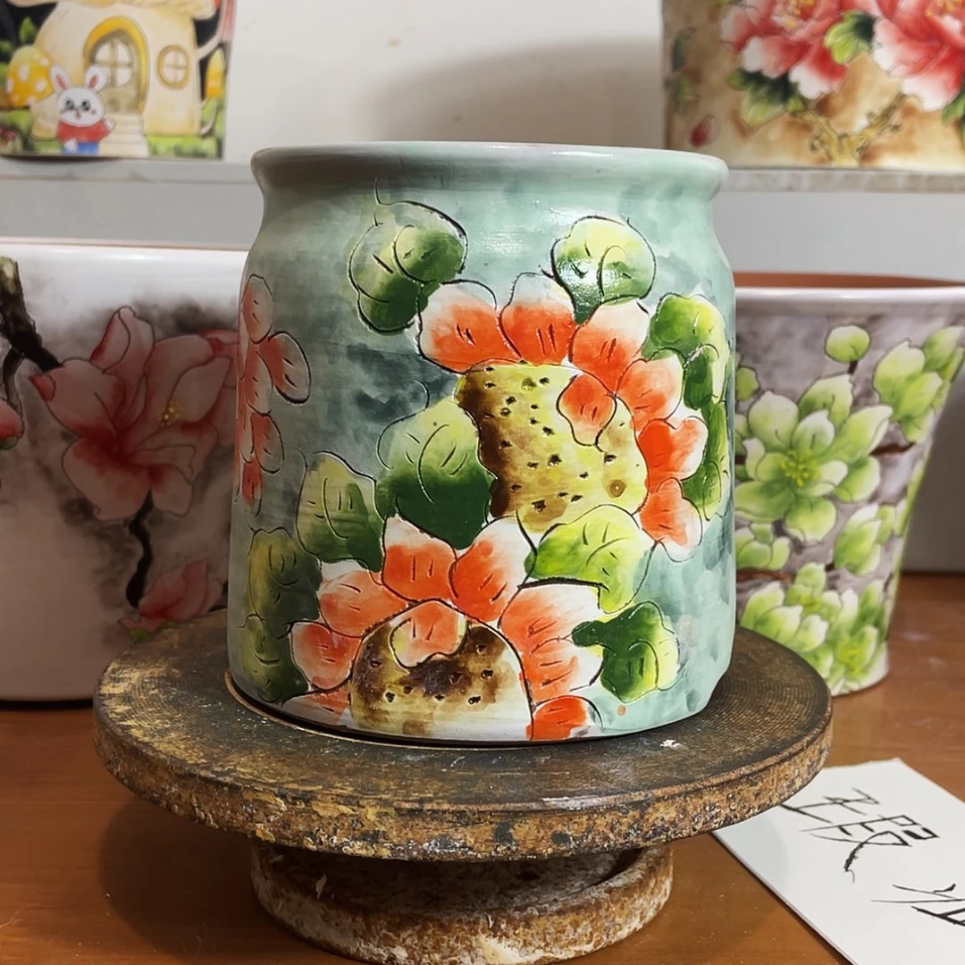 景德镇手绘花盆花卉