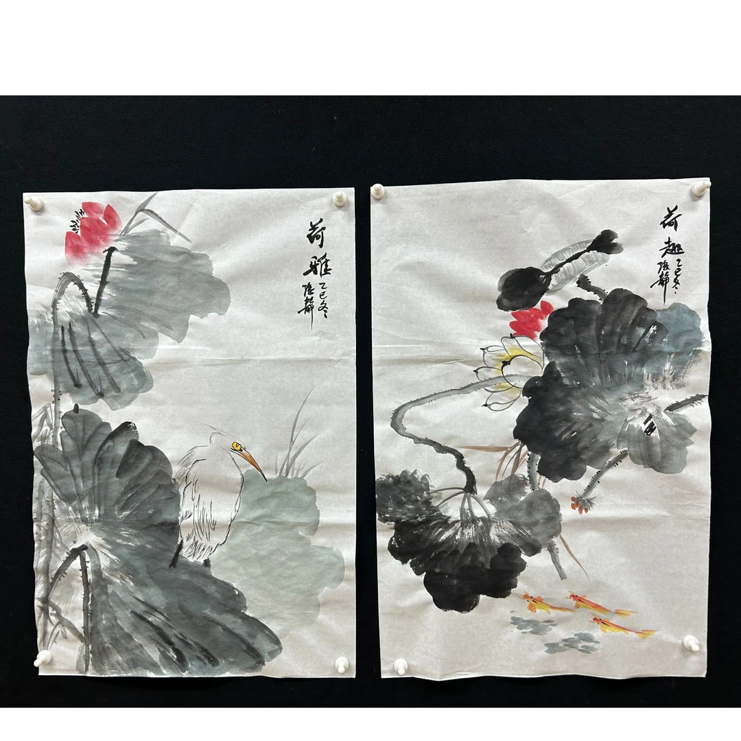 【荷雅，荷趣】张静老师书画作品-竖版 画芯：70*45