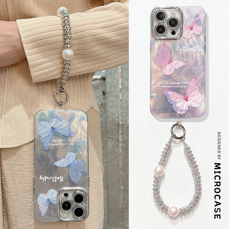 ins风晕染蝴蝶适用iphone15手机壳14promax苹果13保护套12闪粉自