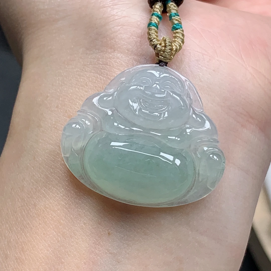 缅甸天然A货翡翠冰飘花佛公吊坠
