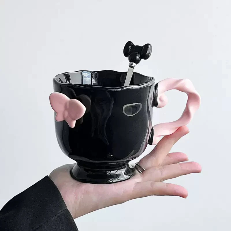 ins高级感蝴蝶马克杯少女心陶瓷杯子办公室咖啡早餐杯女生日礼物