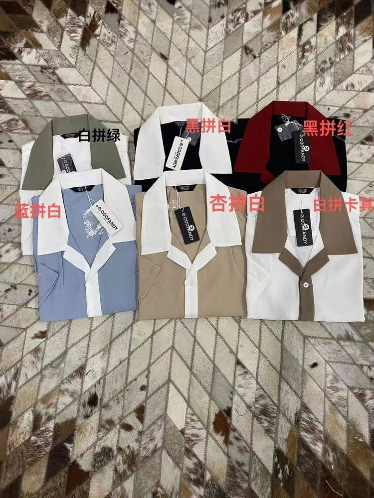 30215-夏季宽松拼接褶皱肌理感短袖衬衫休闲百搭-D