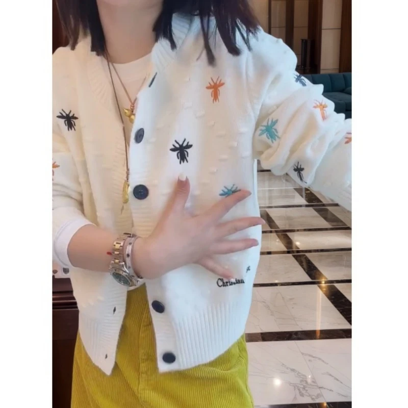 【蜜蜂毛衣开衫】2025秋冬刺绣彩色蜜蜂针织开衫LK2507222