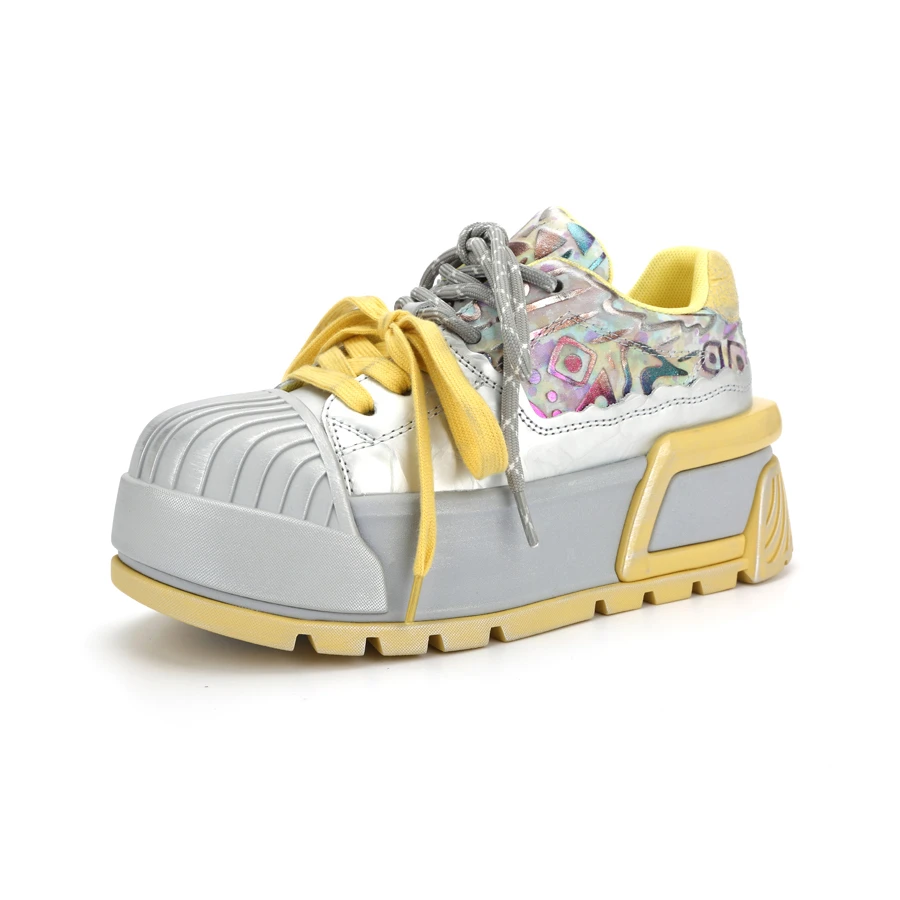 知足敏儿原创新款真皮厚底贝壳头百搭拼色设计款小众板鞋9901-21