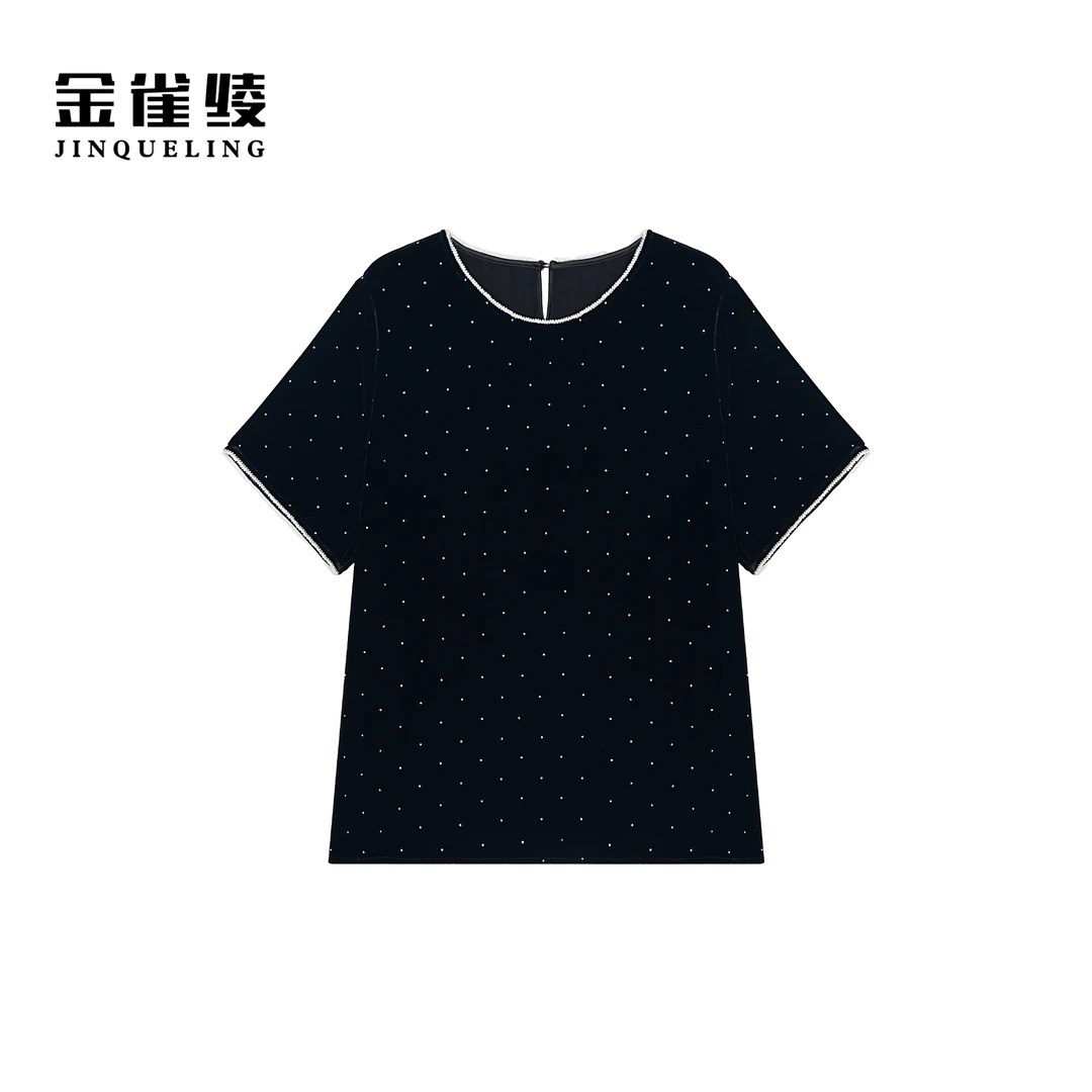 金雀绫【璀璨星河】100桑蚕丝烫钻链条设计加宽加大小衫SZA2S464