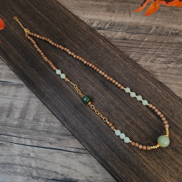 实力宠粉印度迈索尔正区老山檀粉青和田玉项链