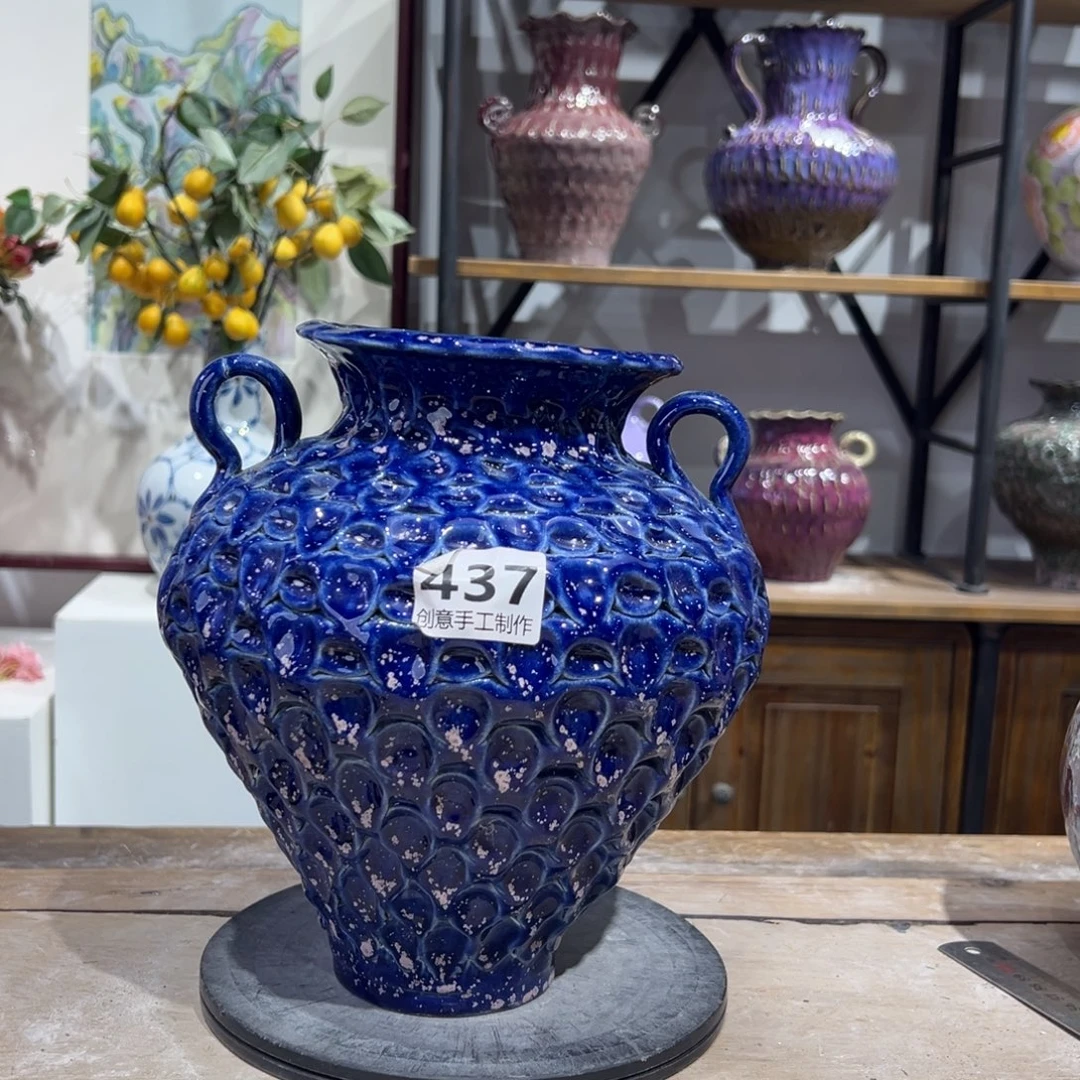 摆件陶瓷花瓶高25口7微瑕盘泥