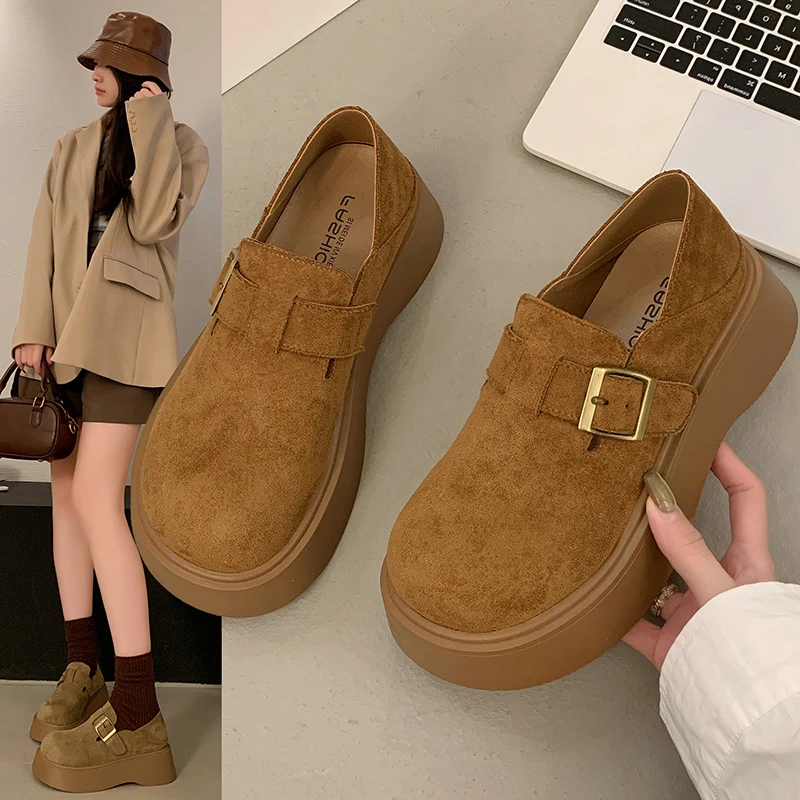 5cm 增高超火厚底勃肯鞋女2025秋季新款一脚蹬百搭两穿单鞋