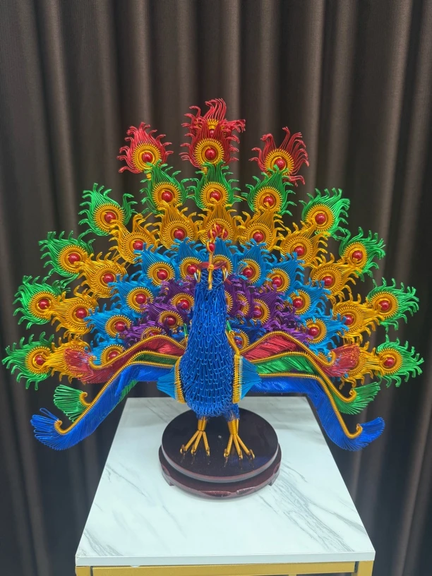 精美手工开屏孔雀高度50宽度50手工创意室内中式玄关酒柜摆件