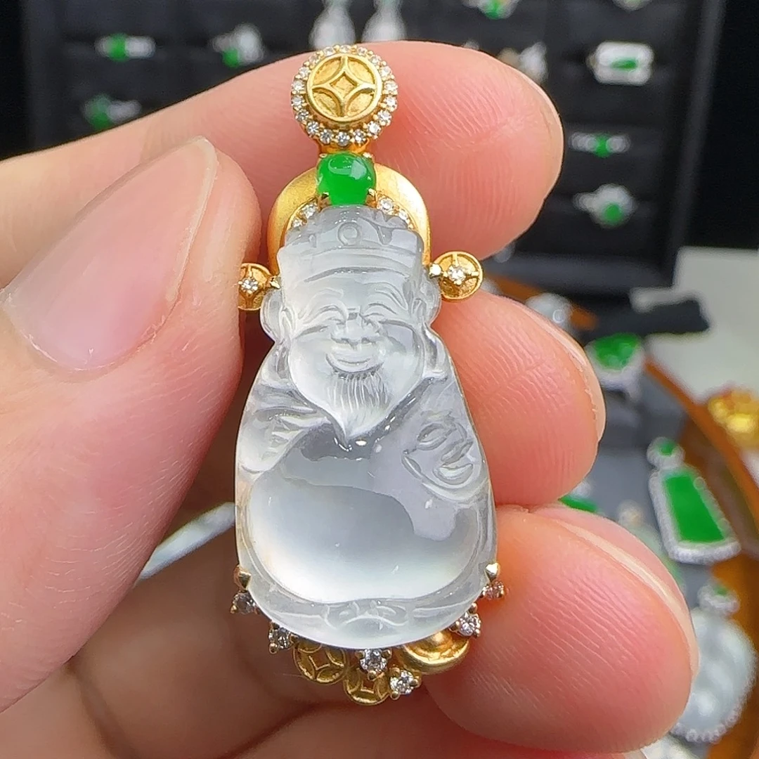 翡翠18K金镶嵌颈饰天然翡翠