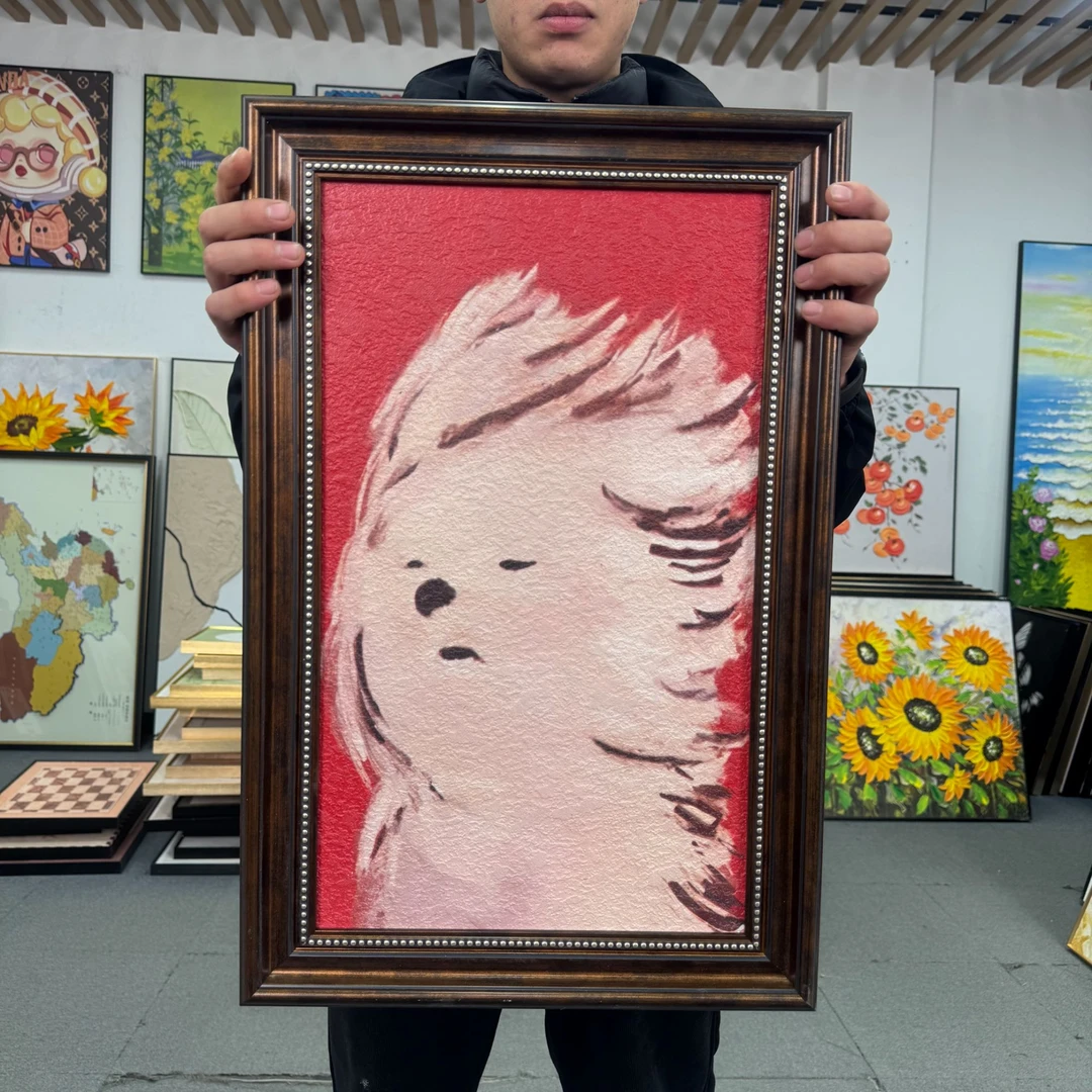 砂岩多巴胺现代卡通红底小狗桌面摆台卫生间儿童房装饰画挂画146