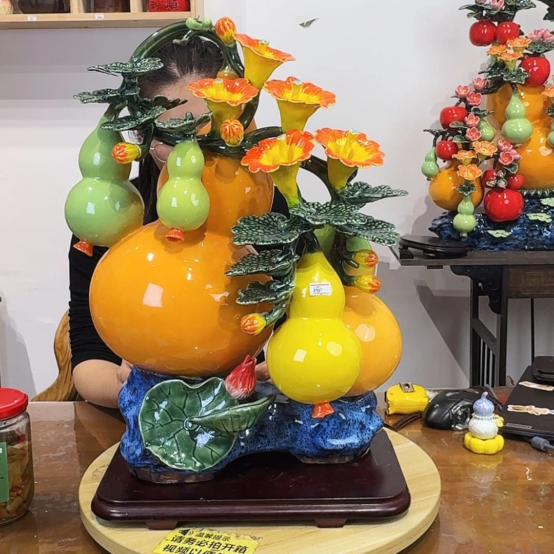 陶瓷五福临门摆件陶瓷