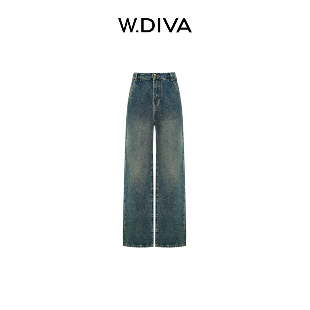 W.Diva【听海】显瘦修身百搭水洗微阔腿牛仔裤洋气衣服女1KDM29740