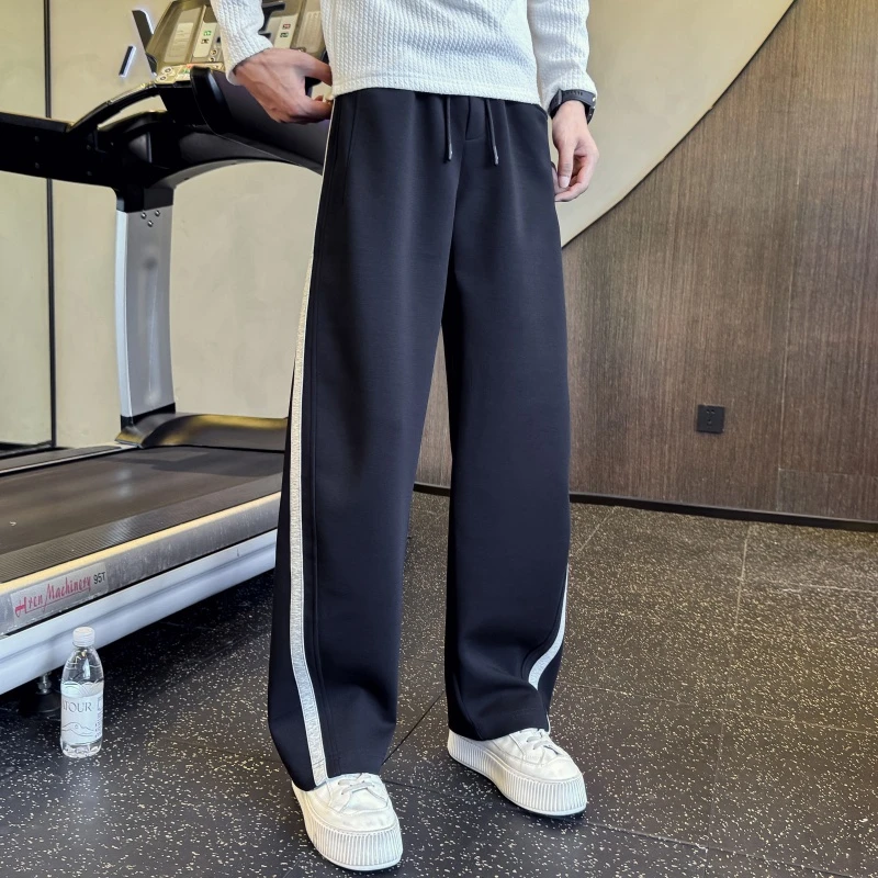 美式条纹运动裤男士春秋季潮流痞帅宽松直筒裤2025新款休闲阔腿裤