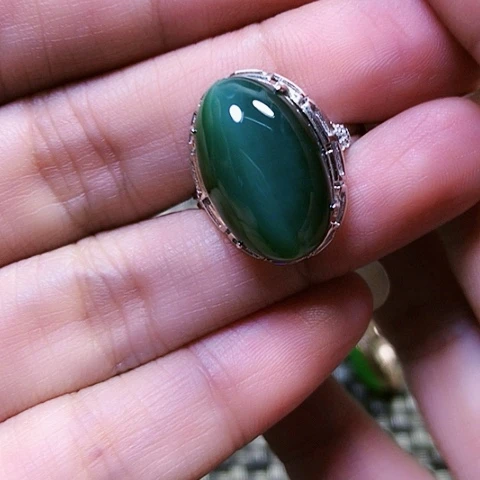 和田玉银S925镶嵌戒指