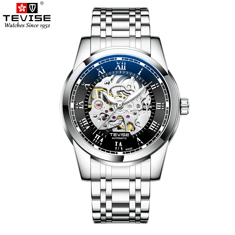 【黎莎专属】TEVISE-金刚狼系列-双面镂空男士机械腕表9005D黑-SS