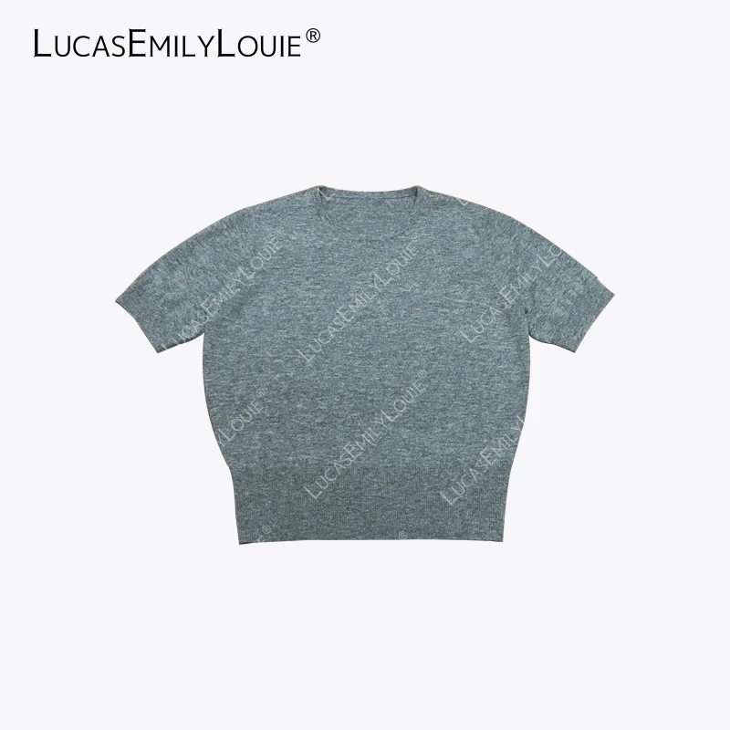 LUCASEMILYLOUIE 简约通勤澳洲进口羊毛T恤圆领短袖针织衫2510303