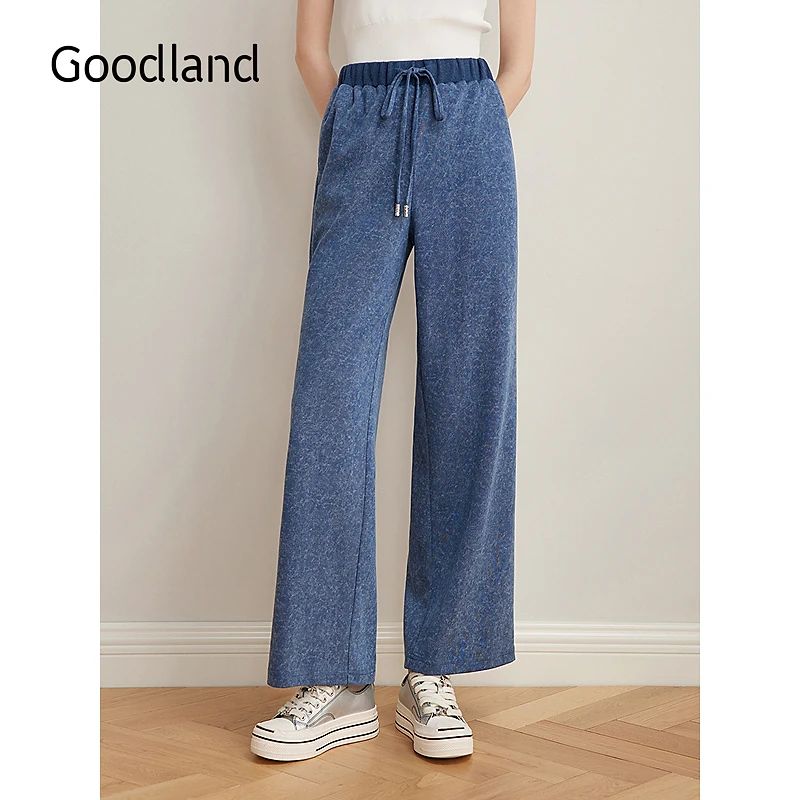 Goodland美地2025春季新款法式复古长裤宽松垂感优雅休闲裤