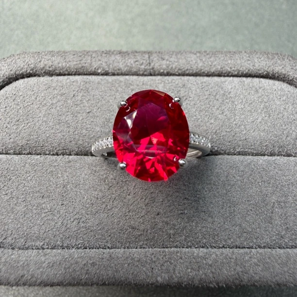 高订典藏缅甸鸽血红宝石戒指活口S925银镀金气质培育女神