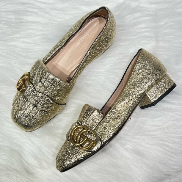 99新 GUCCI/古驰 金色流苏玛丽珍鞋 34.5码 公价6.4k y045