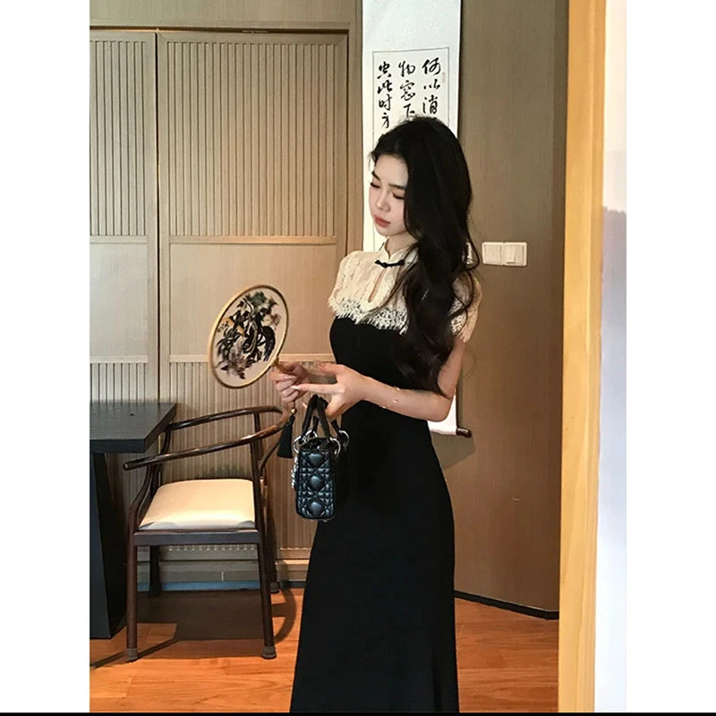 2025新款蕾丝拼接连衣裙女夏季新款新中式气质仙女长裙