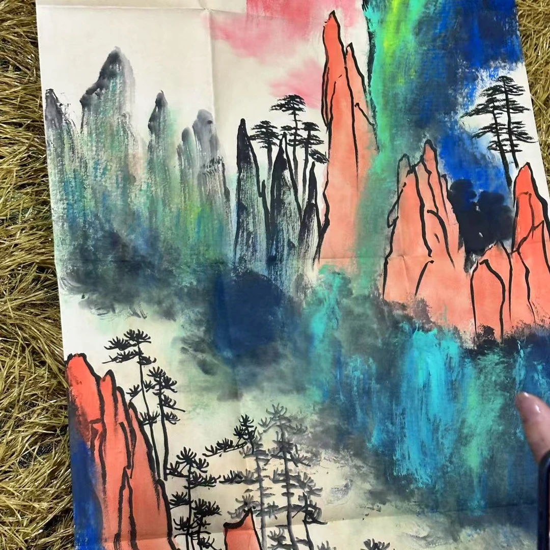 【仲奇】 红山水竖版画芯