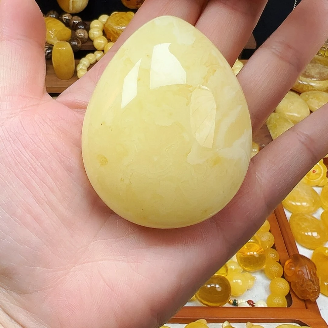 裸石琥珀未镶嵌白花蜡大水滴挂坠