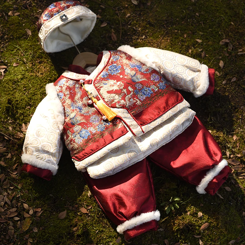 冬款【金龙彩凤】新年服童拜年服宝宝周岁礼服男童喜庆过年服新唐装