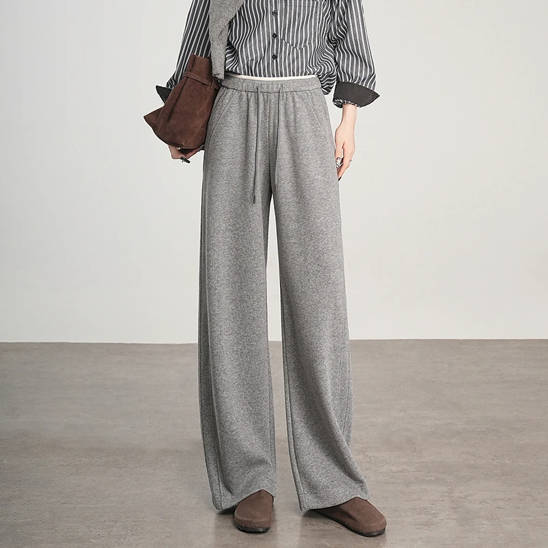 秋冬新款小羊毛弯刀裤休闲裤职场宽松女裤直筒阔腿裤8826