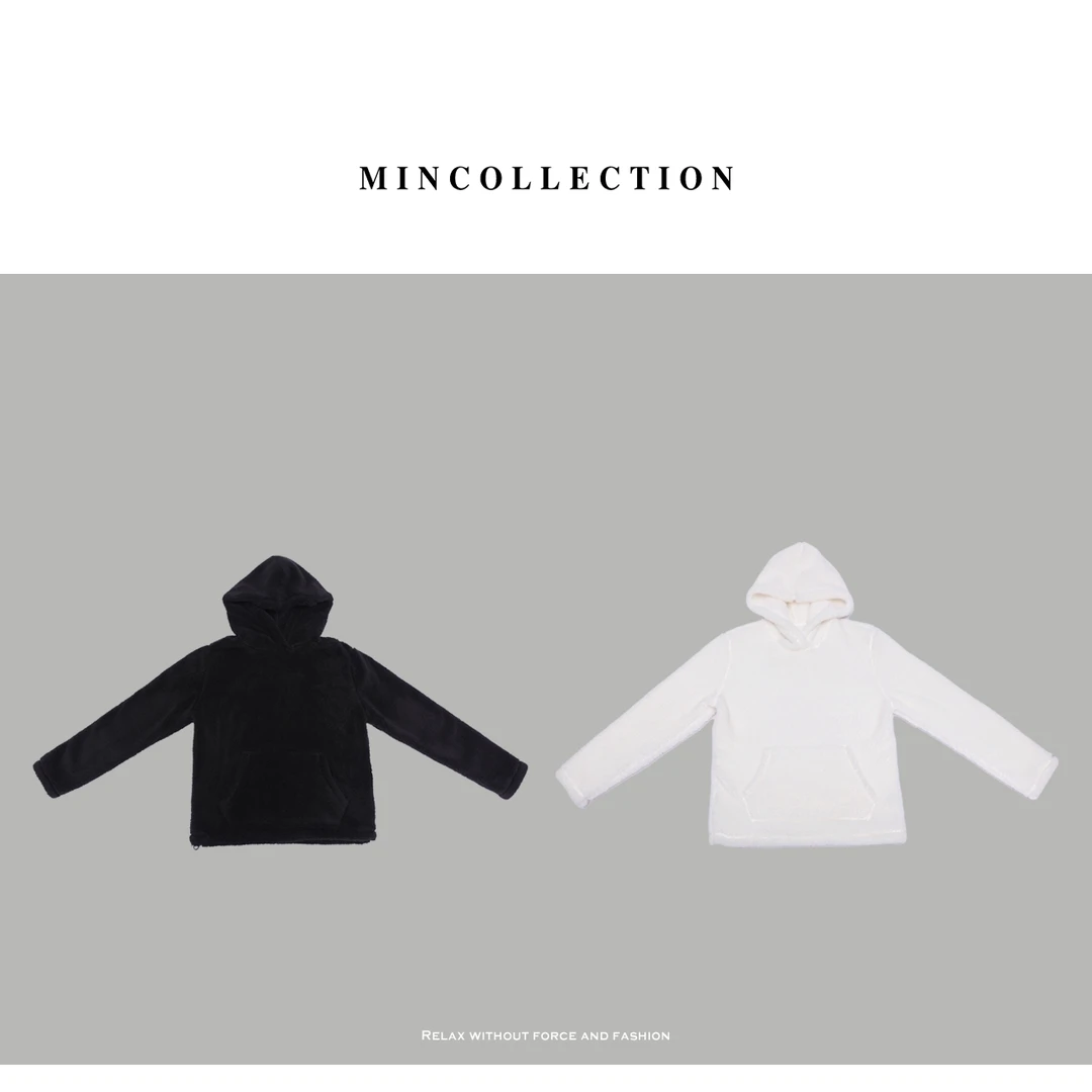 DE Mincollection毛绒连帽上衣/双面舒棉绒云朵插兜连帽卫衣40386