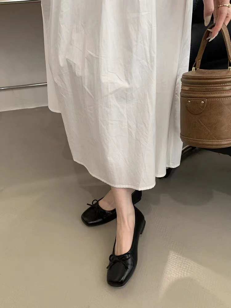 平底内增高蝴蝶结单鞋女浅口方头法式气质温柔芭蕾厚底鞋382-58