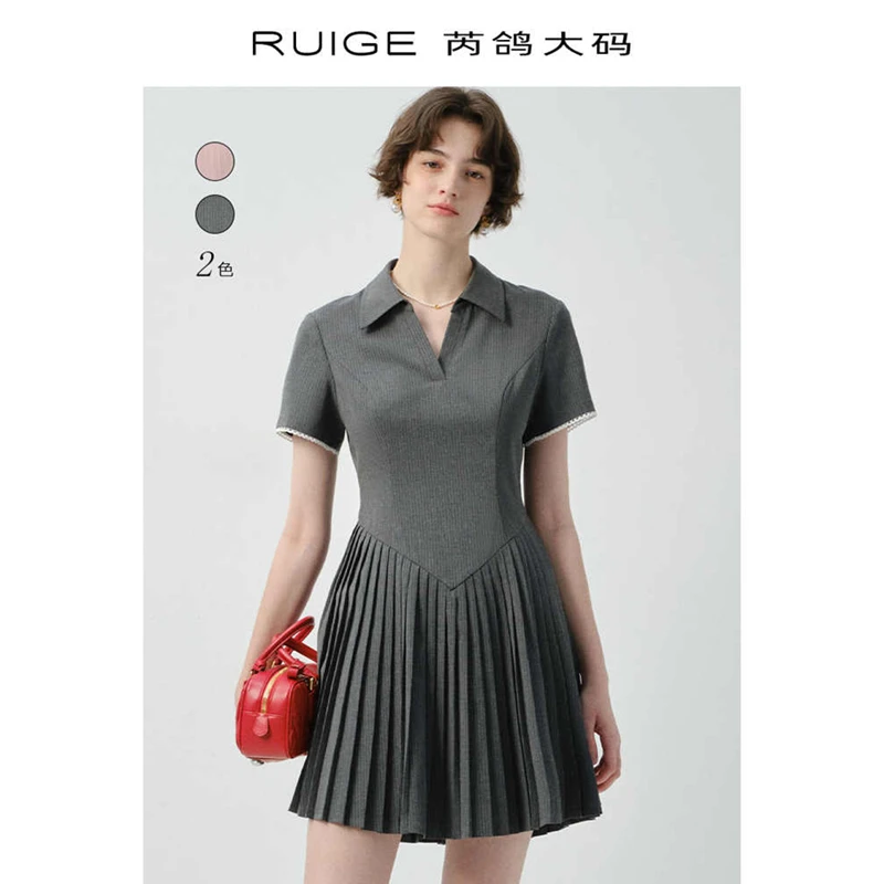 芮鸽微胖定制翻领polo连衣裙短裙百褶裙夏收腰胖mm裙子0528TZ