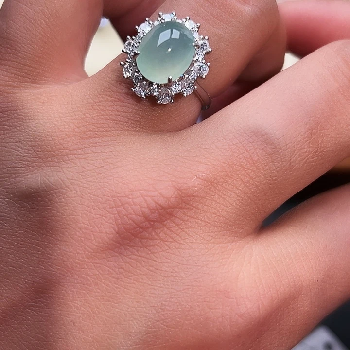 翡翠银S925镶嵌戒指缅甸天然A货翡翠戒指