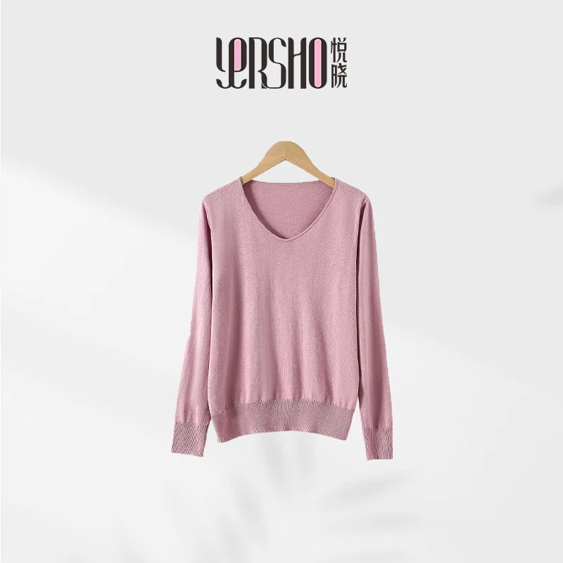 悦晓YERSHO 3374桑蚕丝羊绒秋冬打底衫女士针织毛衣保暖显瘦套头