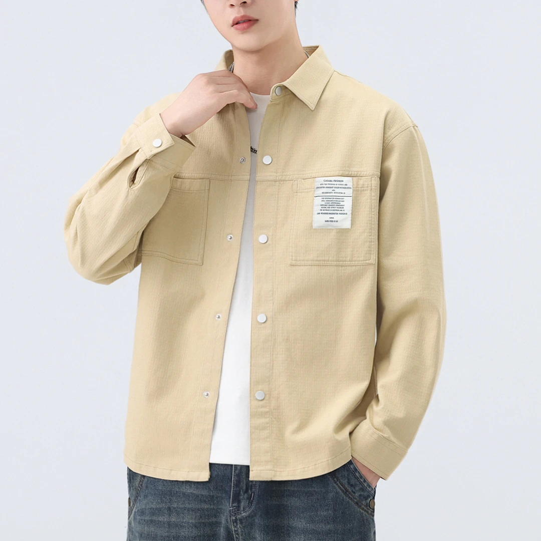 外套男青少年春秋季2025新款日系翻领夹克男生休闲工装纯棉衬衫潮