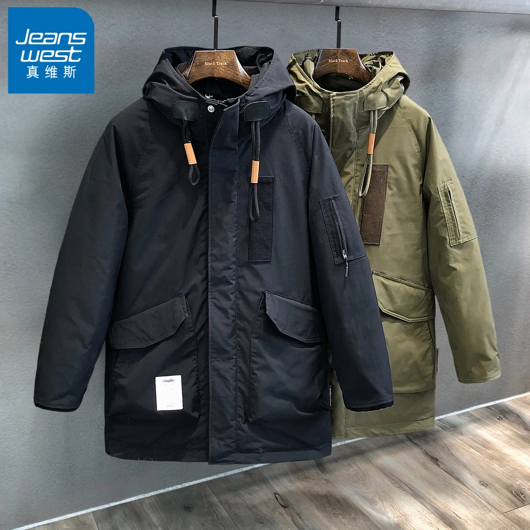 真维斯重磅潮牌军绿工装棉服男士中长款冬季加厚保暖外套冲锋衣男