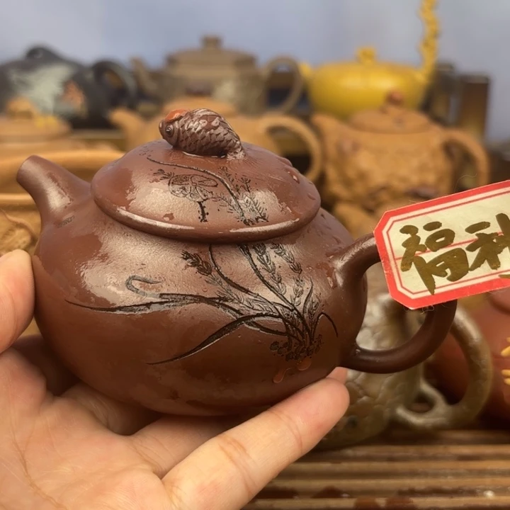 茶壶紫砂鸿运当头原矿老紫泥170x