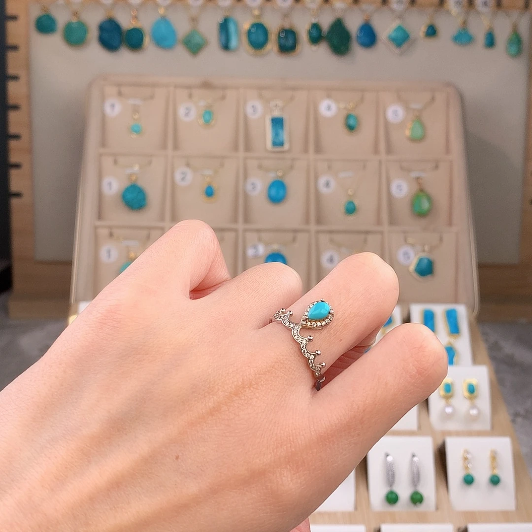 绿松石银S925镶嵌戒指