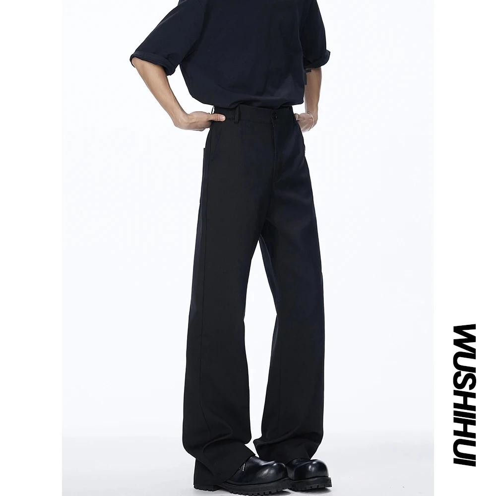 黑色高腰弯刀西裤男款高个子垂感微喇裤子显瘦cleanfit直筒西装裤