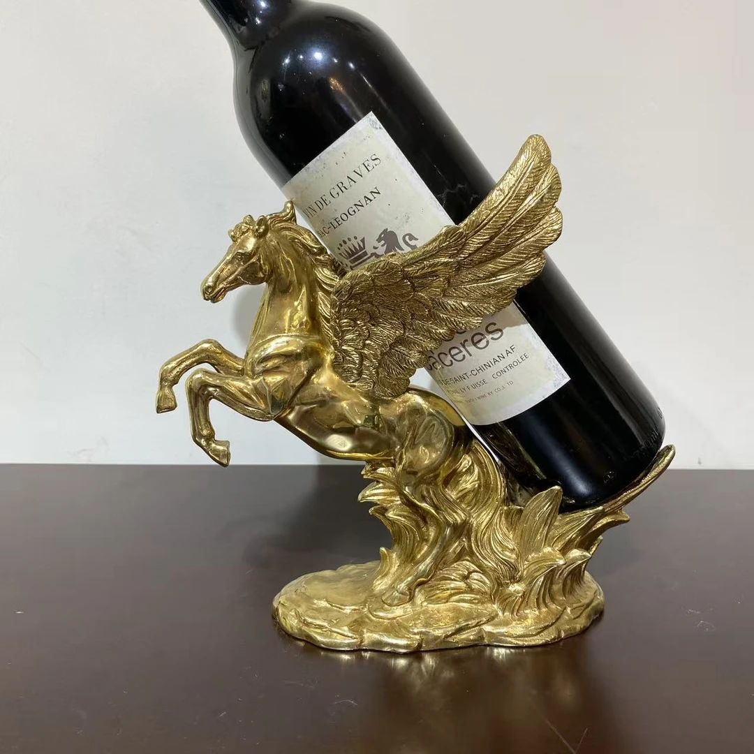 美式黄铜红酒架酒柜装饰黄铜飞马摆件酒托架