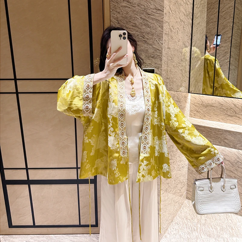 果果家 新中式提花春季长袖长袖外衣2025女春季刺绣设计感外套