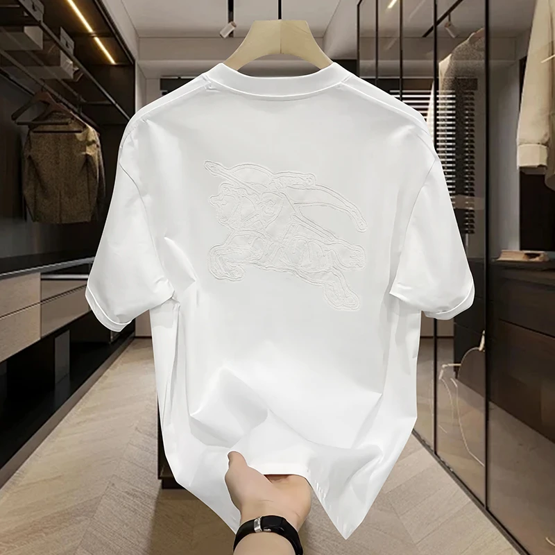 【骑马扛枪-T1977】T1977潮流时尚字母贴布宽松圆领男女同款T恤半袖