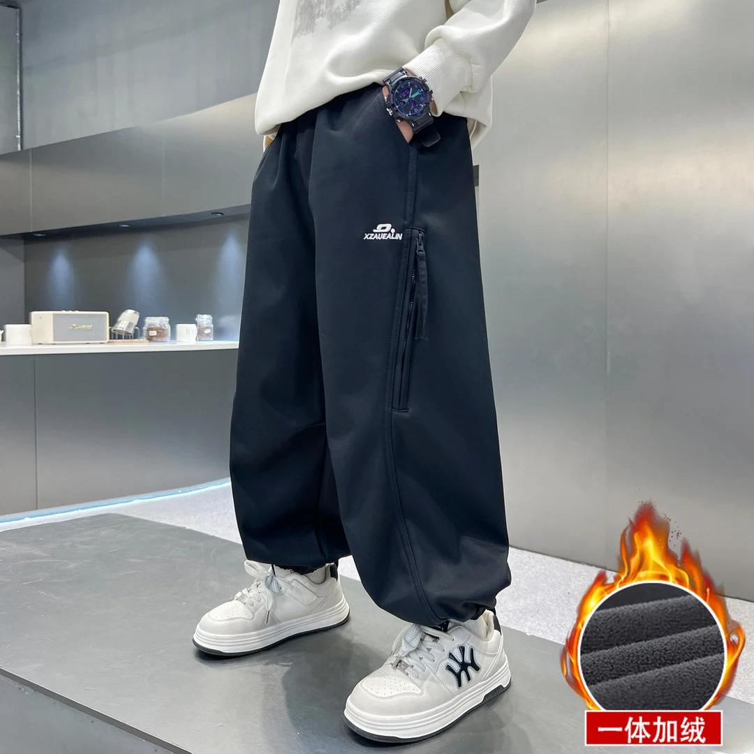 男童加绒工装裤2025新款儿童运动裤青少年中大童男孩束脚休闲裤子
